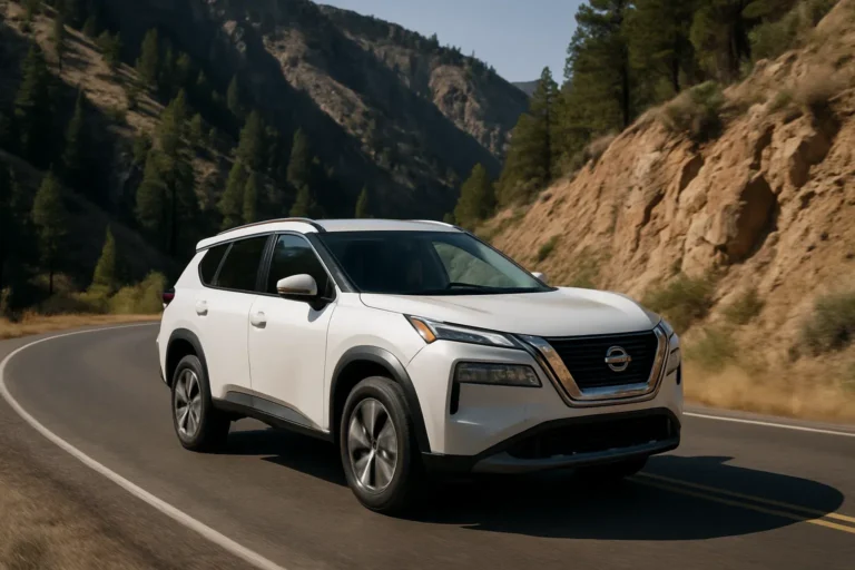 New Nissan Rogue Cruising on The Mountain Road
