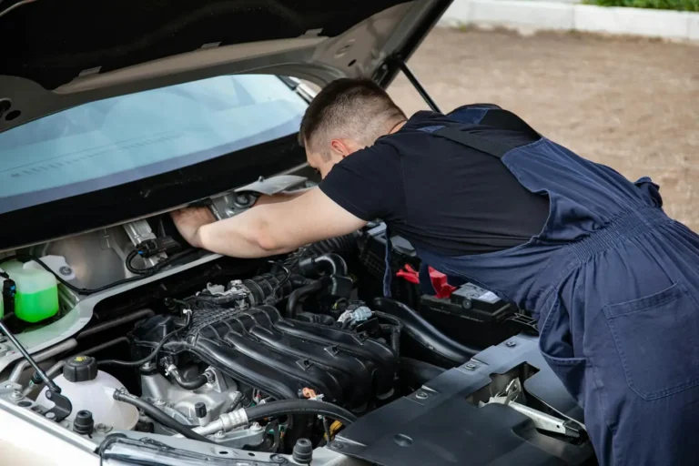 a mechanic inspects car engine pictures